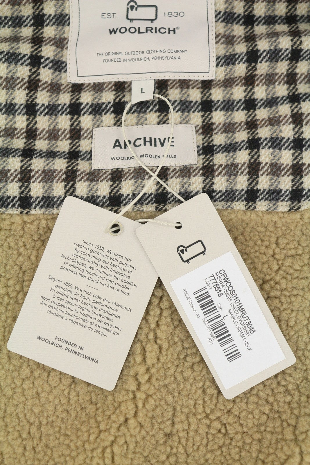 WOOLRICH Sherpa Timber Check Overshirt Men Jacket L Brown Wool Blend RRP515