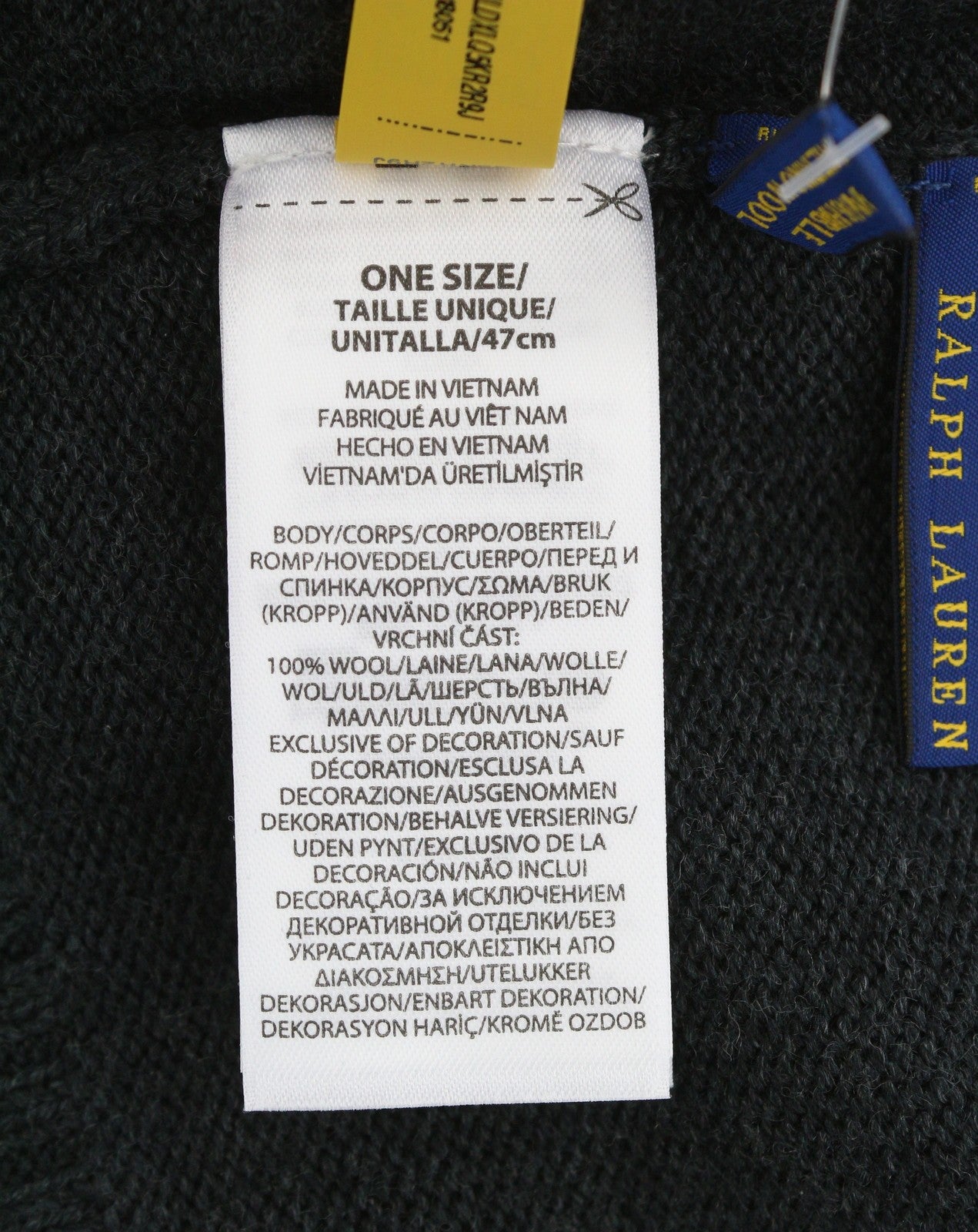 RALPH LAUREN Men Hat 47 CM Dark Grey Melange Washable Merino Wool Knit Beanie