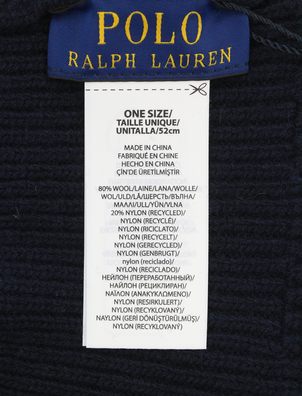 RALPH LAUREN Signature Cuff Men Hat 52 CM Dark Blue Wool Blend Knitted Beanie