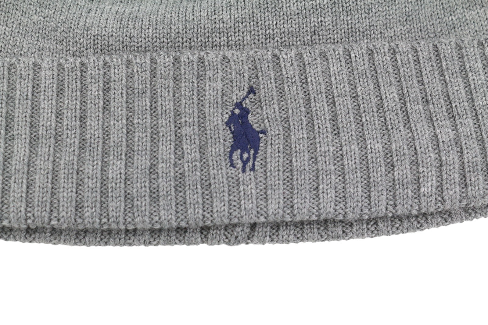 RALPH LAUREN Men Hat 47 CM Grey Melange Embroidered Washable Merino Wool Beanie
