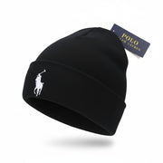 RALPH LAUREN Men Hat 41 CM Black Cotton Embroidered Logo Knitted Beanie