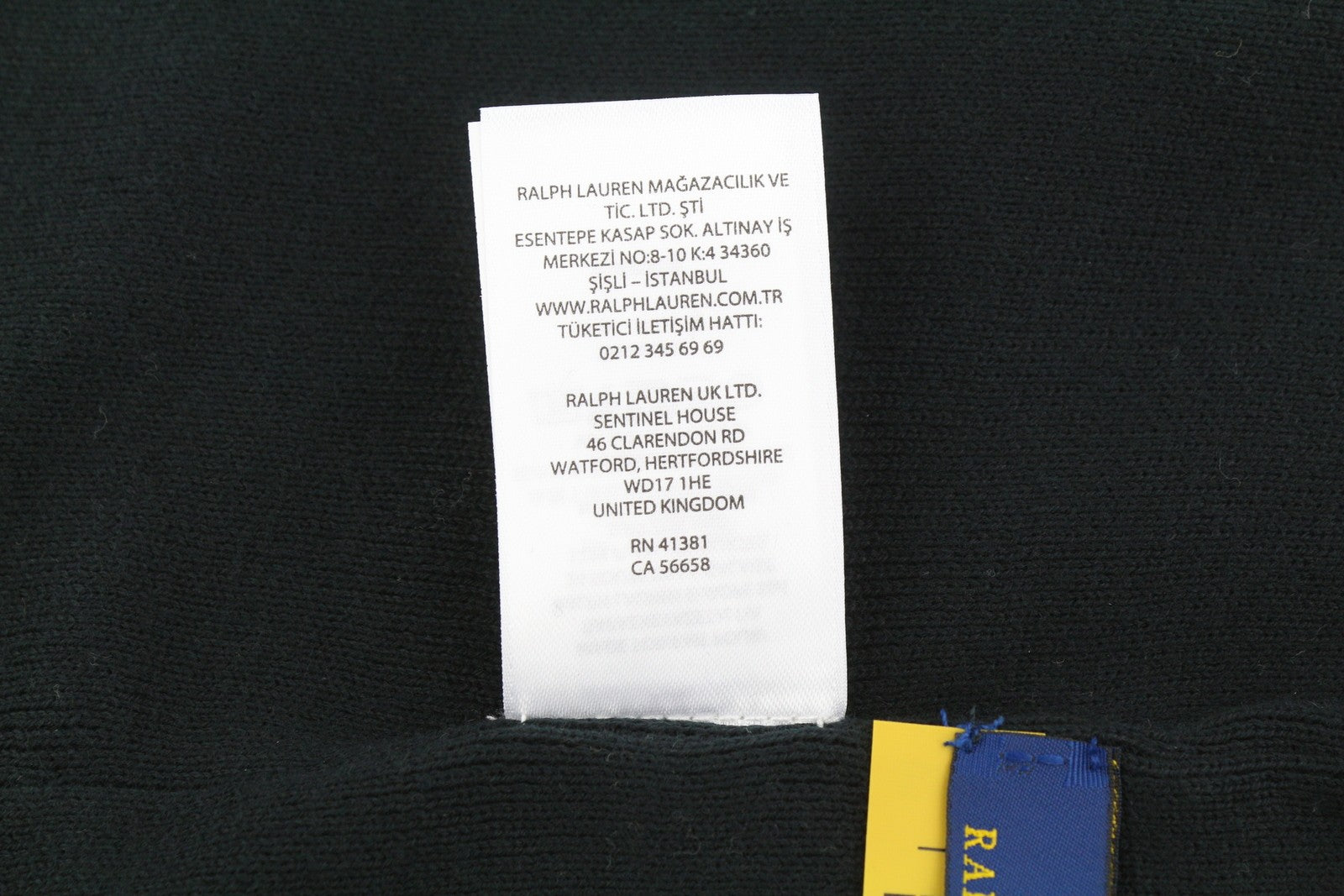 RALPH LAUREN Men Hat 41 CM Black Cotton Embroidered Logo Knitted Beanie