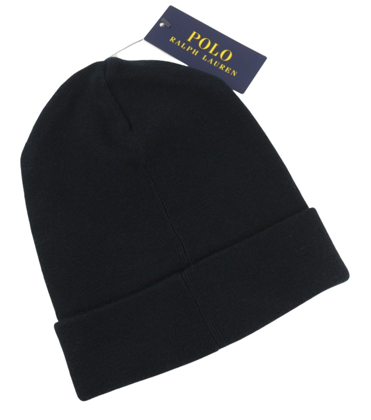 RALPH LAUREN Men Hat 41 CM Black Cotton Embroidered Logo Knitted Beanie