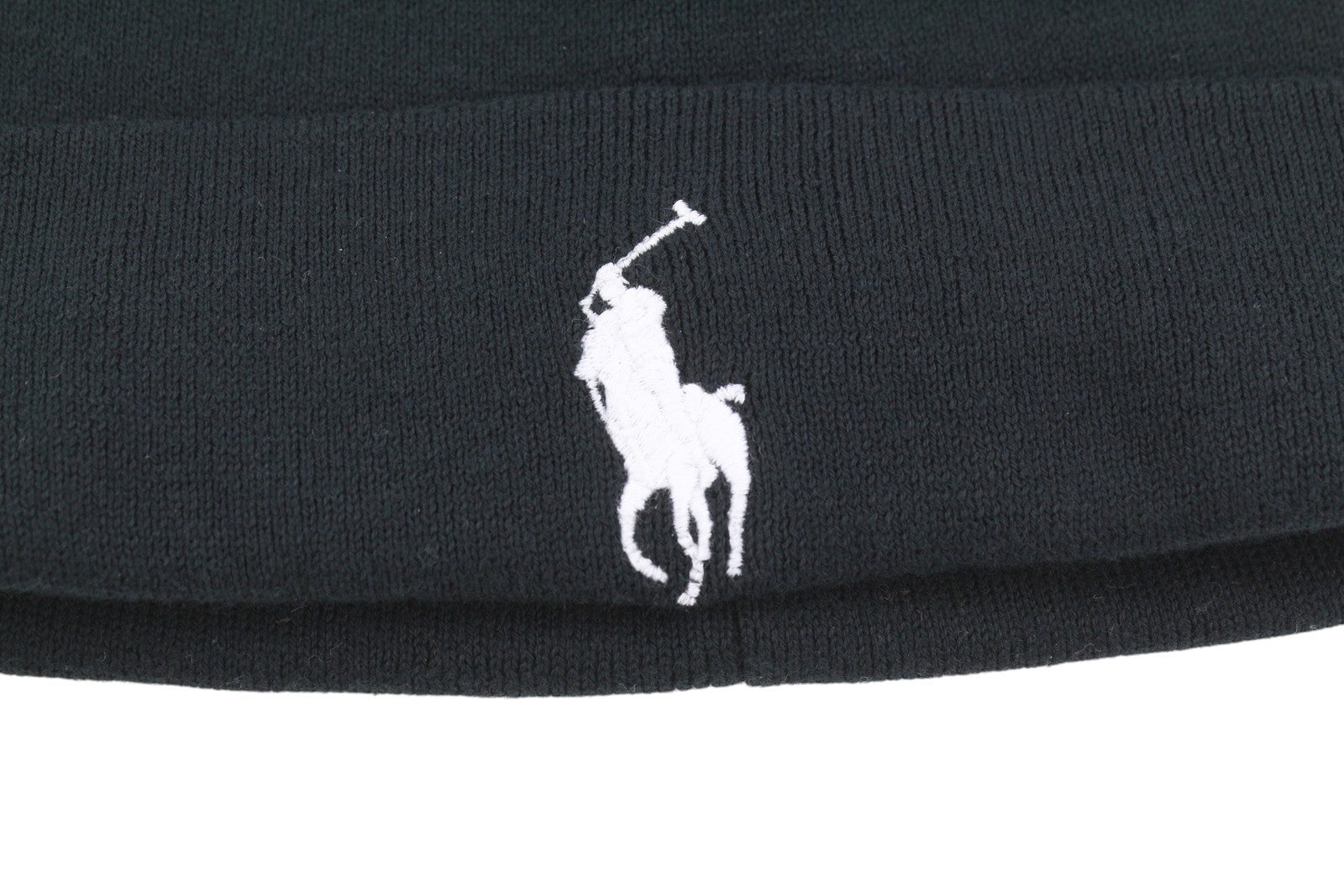 RALPH LAUREN Men Hat 41 CM Black Cotton Embroidered Logo Knitted Beanie