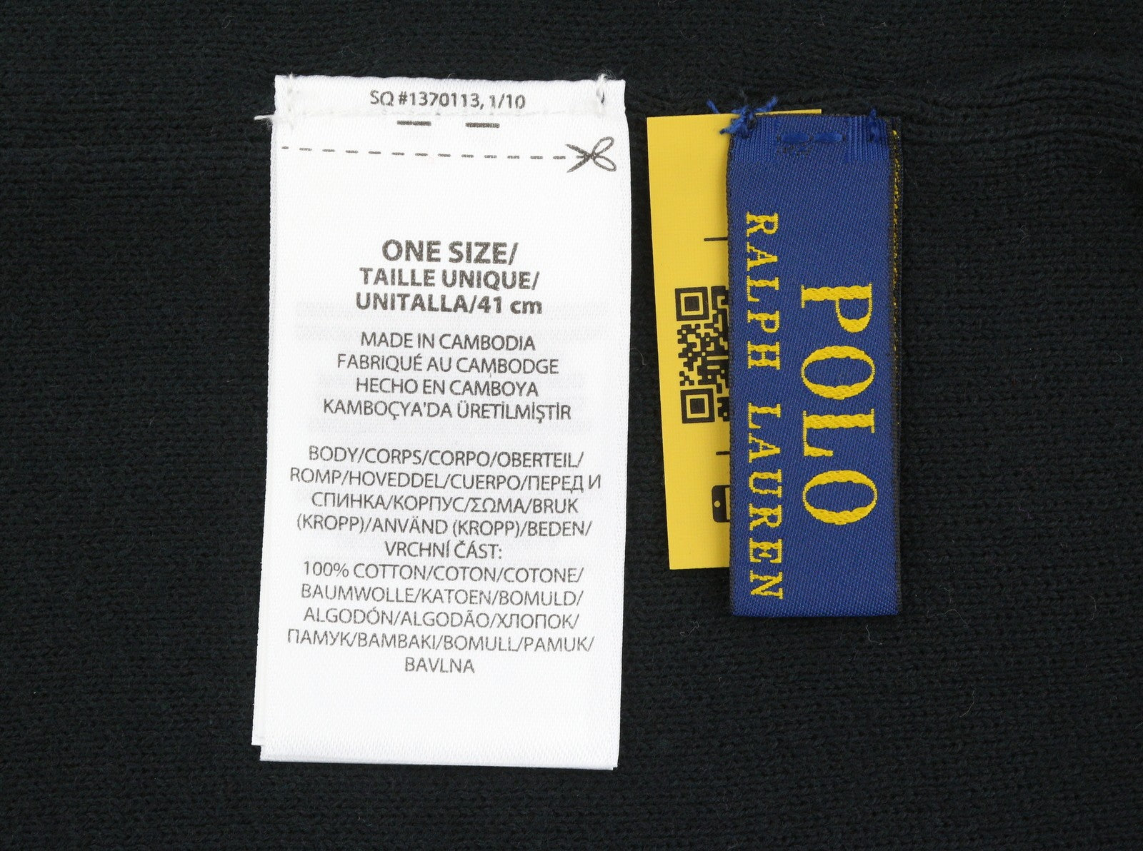 RALPH LAUREN Men Hat 41 CM Black Cotton Embroidered Logo Knitted Beanie