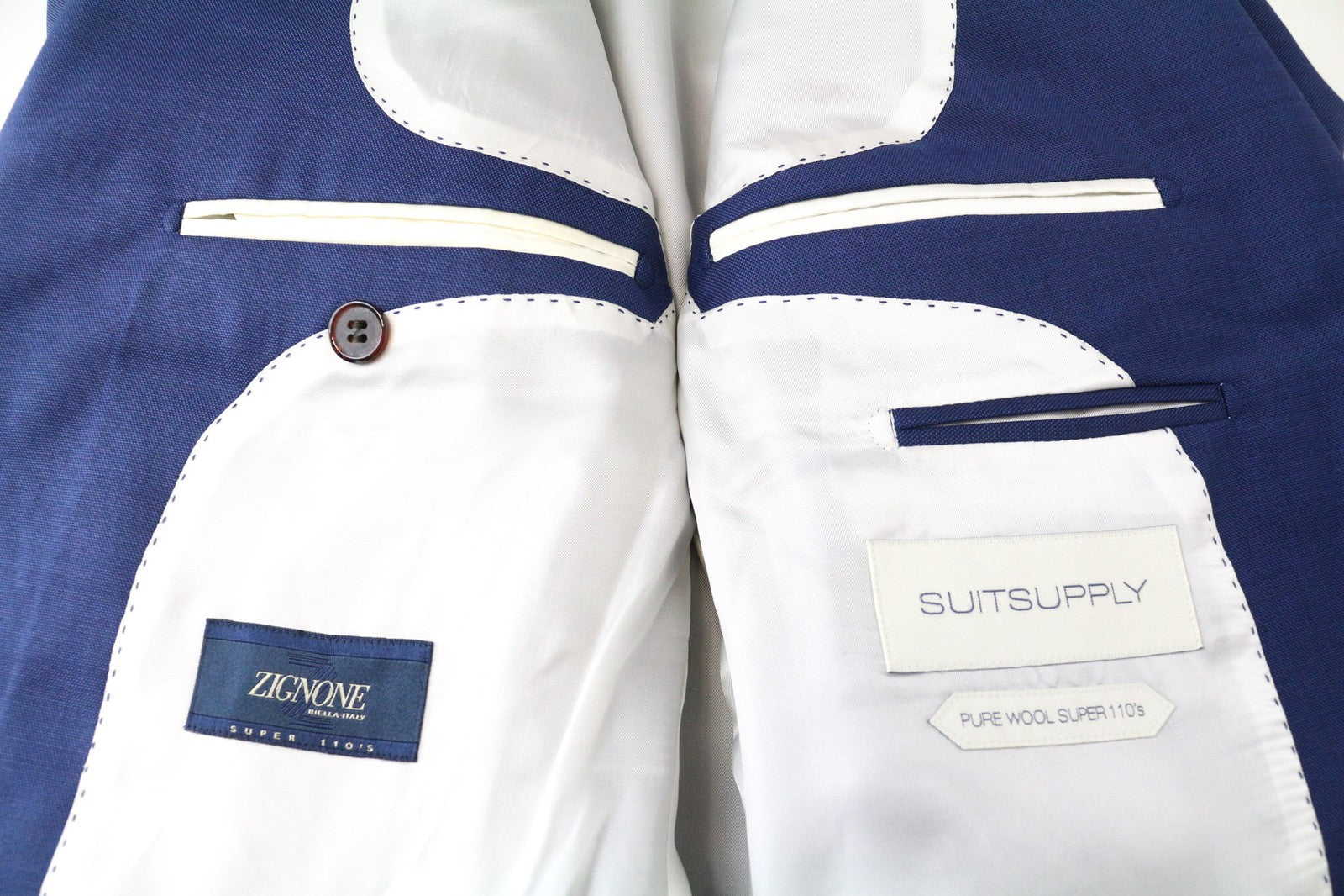 „SUITSUPPLY Napoli“ vyriškas švarkas UK36R mėlynas vilnonis vieneilis švarkas su įpjova atvarte 