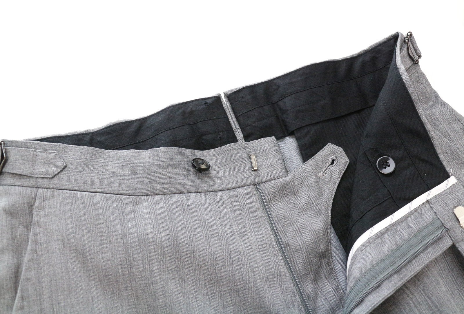 SUITSUPPLY Brescia Men's Grey Wool Silk Slim Herringbone Tailored Trousers