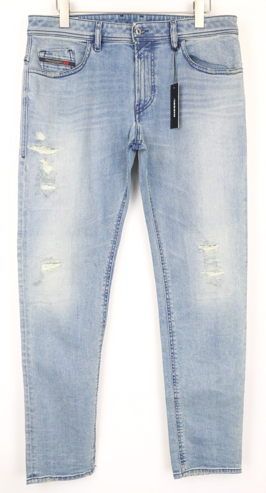 DIESEL Thommer 087AX vyriški W34 Slim džinsai su 5 kišenėmis, dirbtinio kirpimo, mėlyni. 