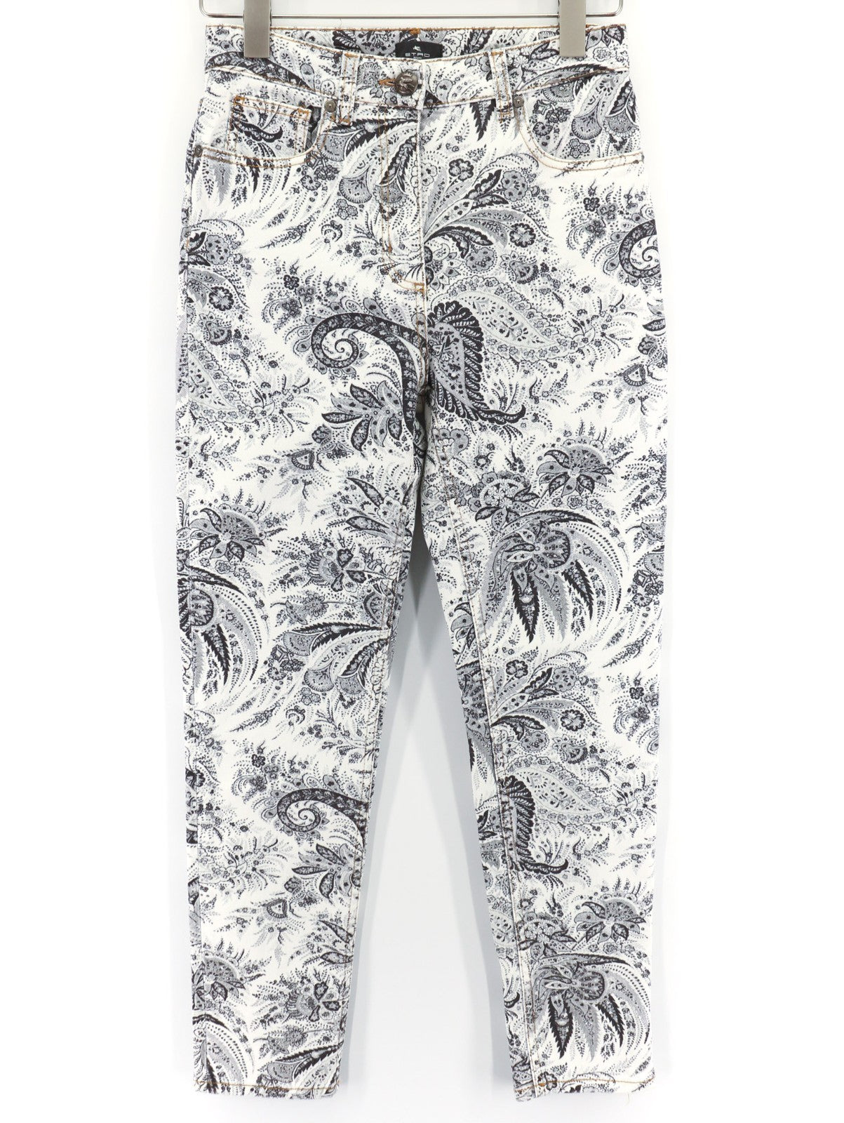 ETRO Women's W26 White Paisley Slim Stretch Cotton Printed Jeans