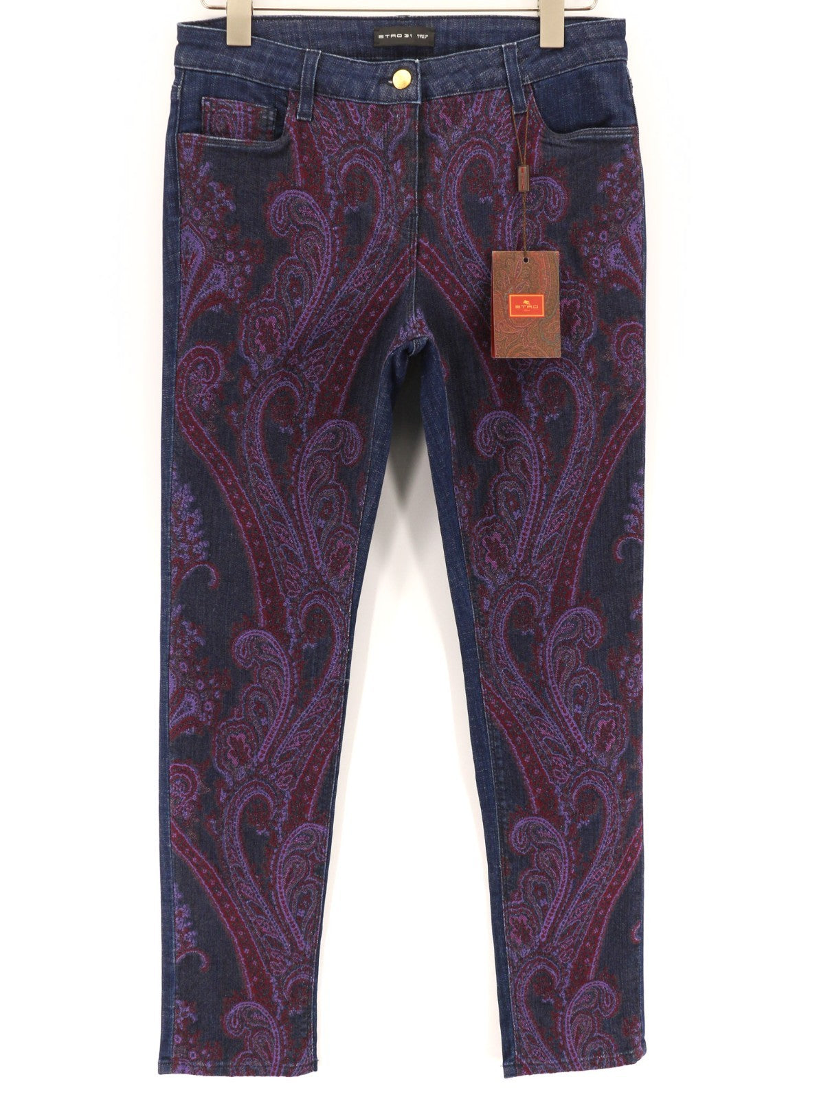 ETRO Women's W31 Blue Paisley Skinny Stretch Cotton Patterned Jeans