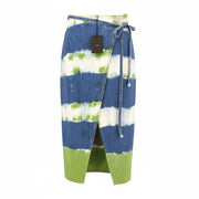 ALANUI Magic Journey moteriškas L dydžio apvyniojamas sijonas, mėlynai žalias, dažytas medvilninis džinsinis audinys 