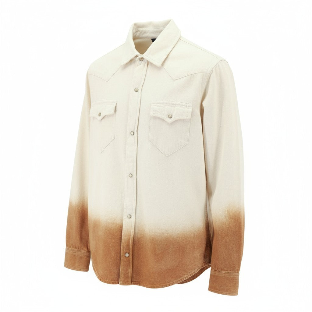 ALANUI ryškių atspalvių vyriški S dydžio rudi medvilniniai marškinėliai su džinsinio audinio deriniu, unisex stiliaus 