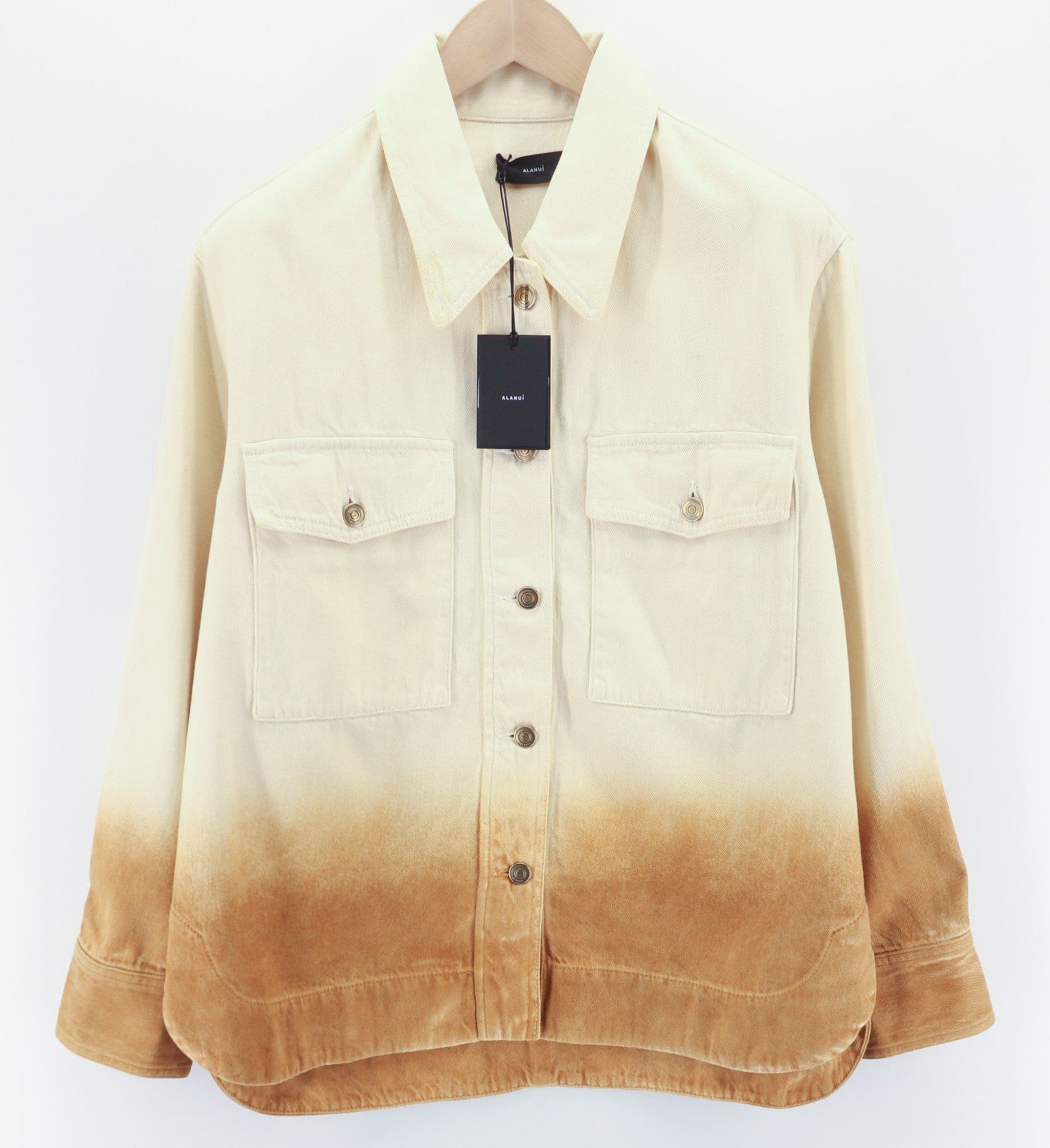 ALANUI ryškių atspalvių vyriški L dydžio smėlio spalvos rudi neapdoroto džinso unisex medvilniniai marškinėliai 