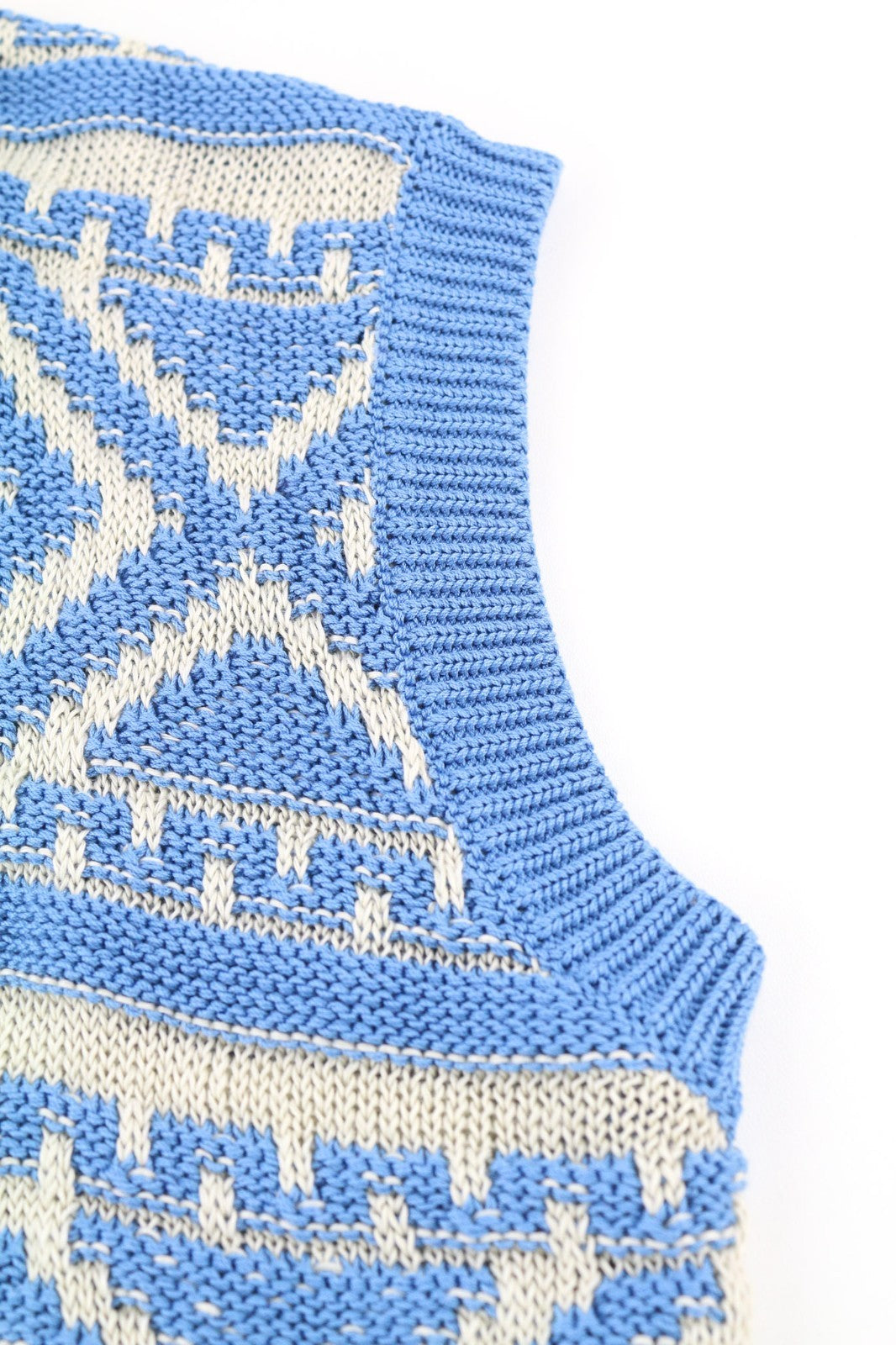 DSQUARED2 Women's XL Blue White Knit Cotton Sleeveless Pattern Vest