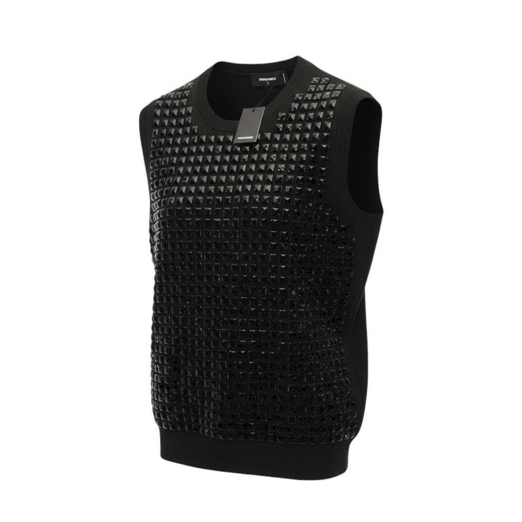 DSQUARED2 Women's L Black Cotton Blend Studded Sleeveless Knit Vest