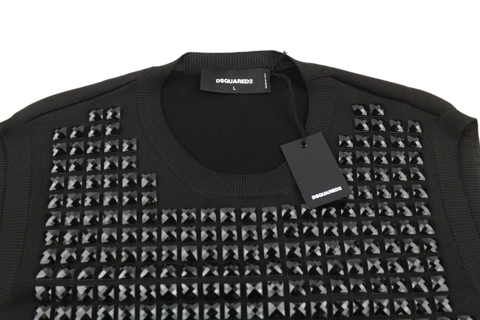 DSQUARED2 Women's L Black Cotton Blend Studded Sleeveless Knit Vest