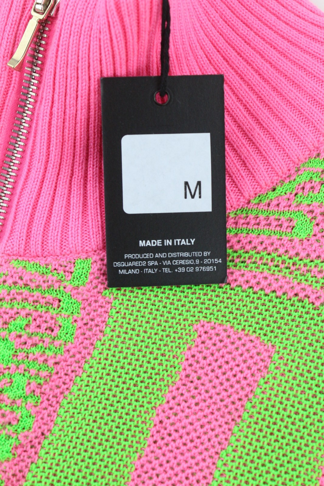 DSQUARED2 moteriškas rožinės žalios spalvos vilnos mišinio megztinis su užtrauktuku ir raštuotu megztiniu M dydžio 