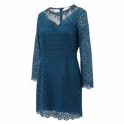 SANDRO Women's 38 Blue Pleated Lace Long Sleeve Lined Mini Dress