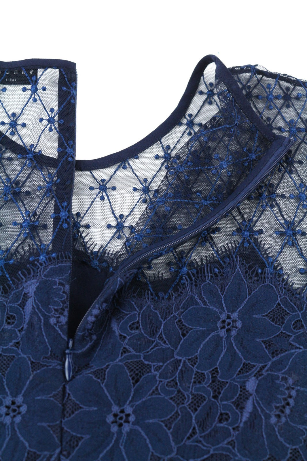 SANDRO moteriška 40 dydžio tamsiai mėlyna suknelė su nėriniuota nugara, užtrauktuku ilgomis rankovėmis, pamušalu 