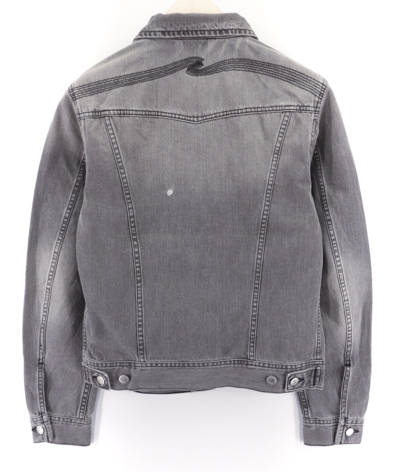 NUDIE JEANS Conny Org. Fog Men's S Faded Grey Polo Cotton Denim Jacket