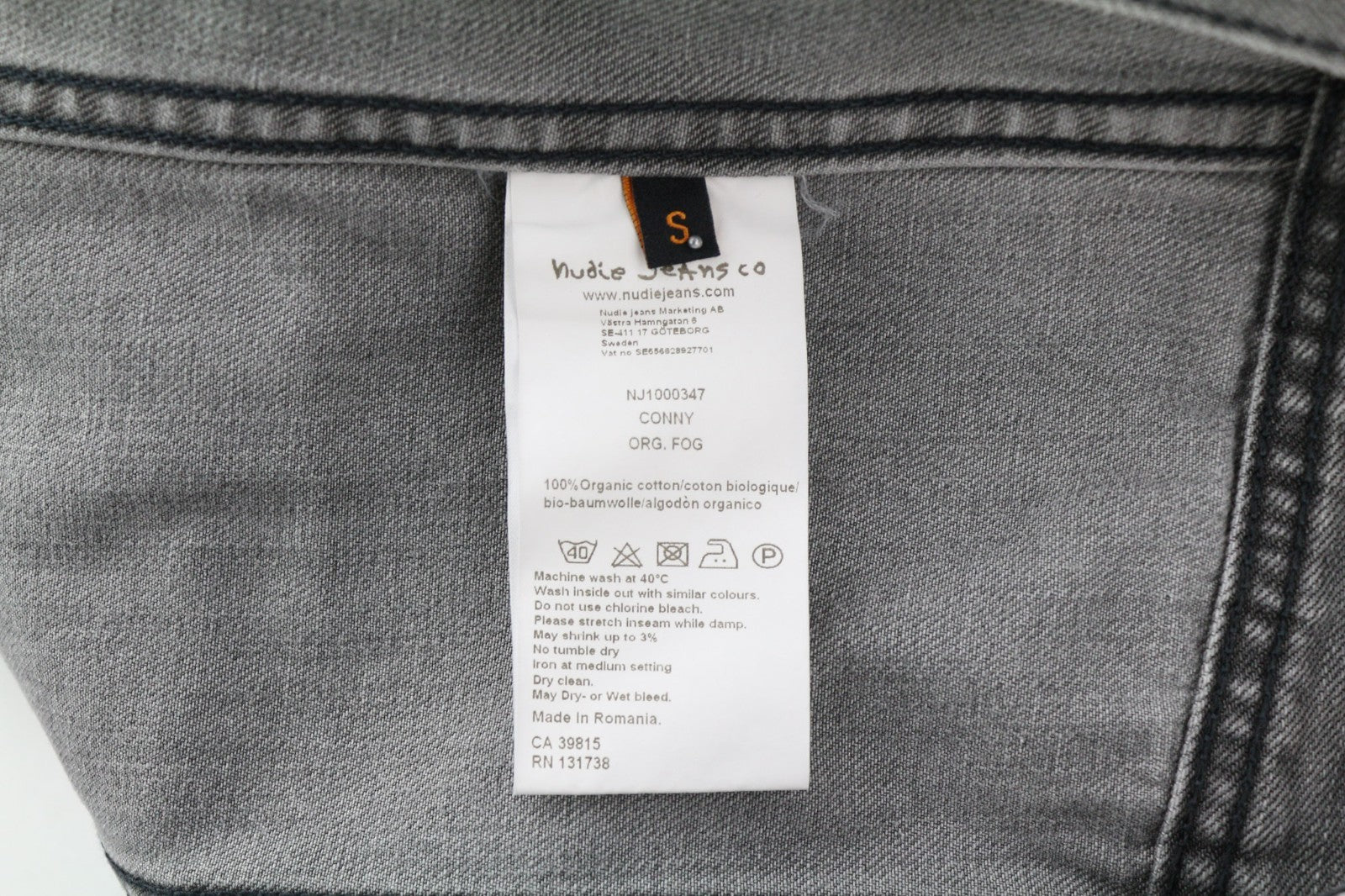 NUDIE JEANS Conny Org. Fog Men's S Faded Grey Polo Cotton Denim Jacket