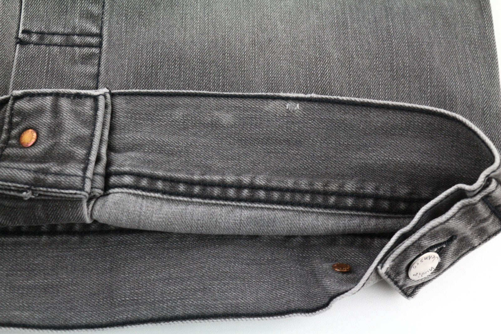 NUDIE JEANS Conny Org. Fog Men's S Faded Grey Polo Cotton Denim Jacket