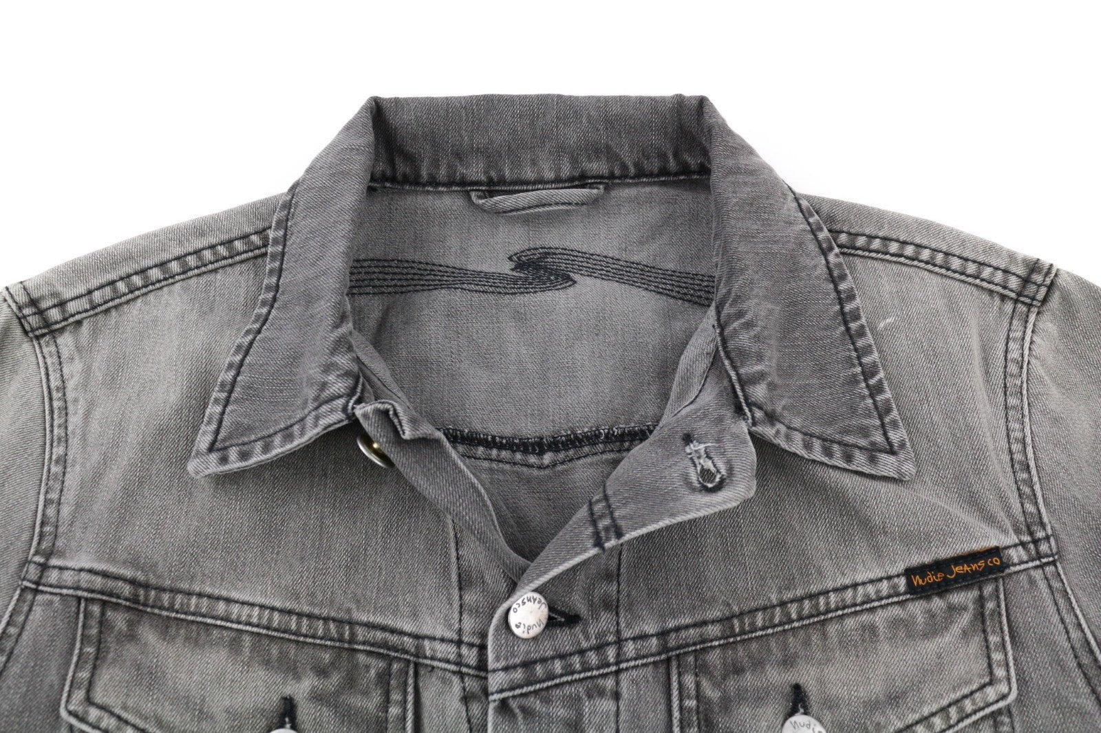 NUDIE JEANS Conny Org. Fog Men's M Grey Organic Cotton Polo Denim Jacket