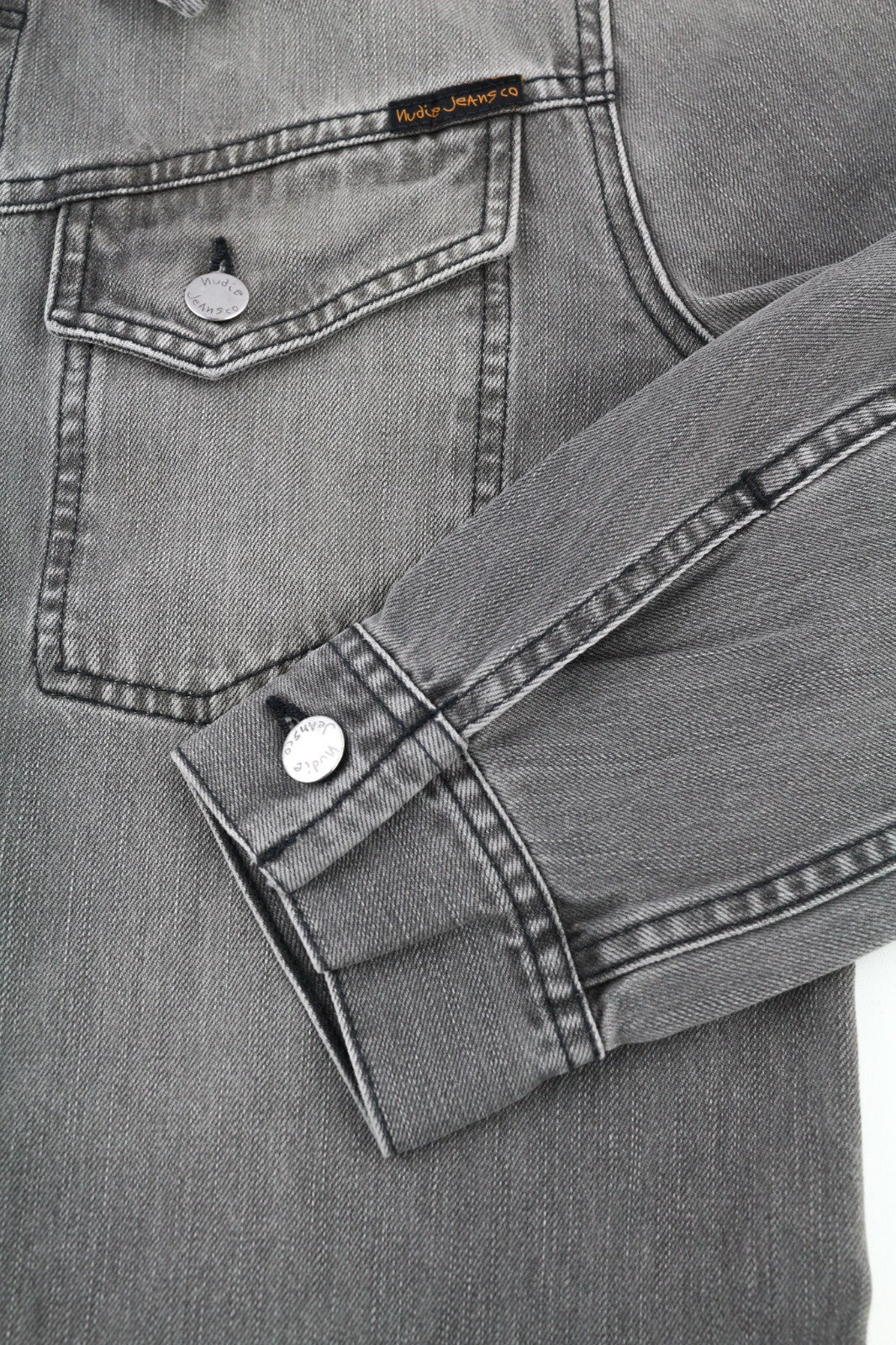 NUDIE JEANS Conny Org. Fog Men's M Grey Organic Cotton Polo Denim Jacket