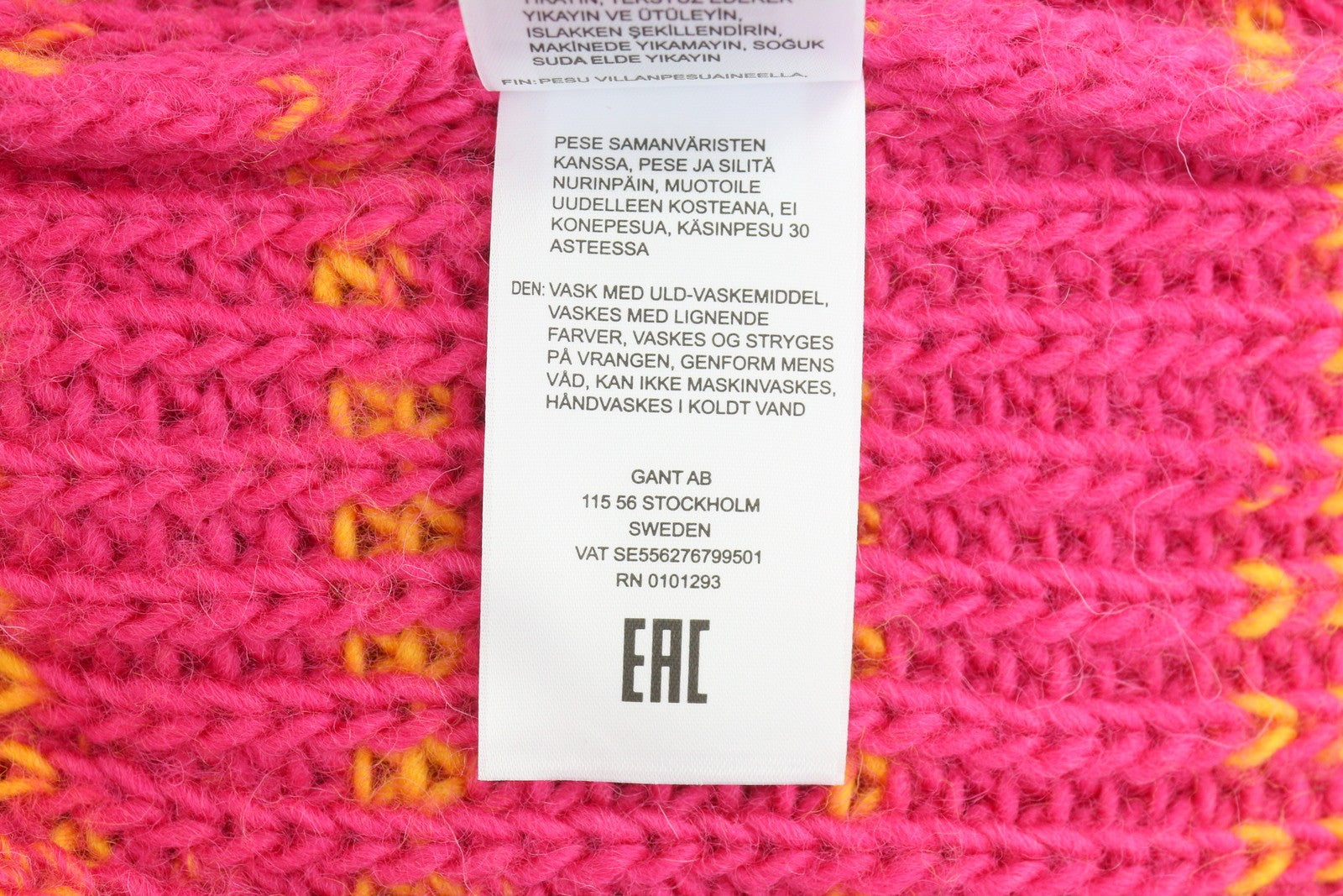 GANT daugiaspalvis aukštu kaklu megztinis M spalvos, povo rožinės spalvos, vilnonis, tamprus megztinis 