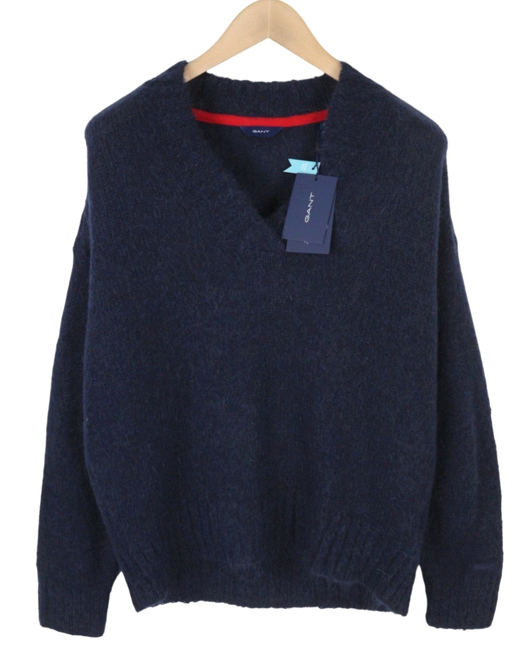 GANT Mohair V-Neck Women Jumper M Evening Blue Wool Blend Tight-Knit Pullover