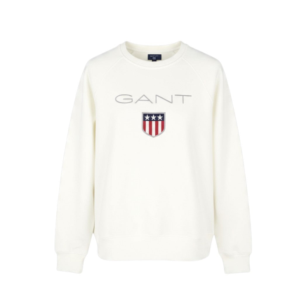 GANT Shield C-Neck Men Sweatshirt M Eggshell White Embroidered Logo Pullover