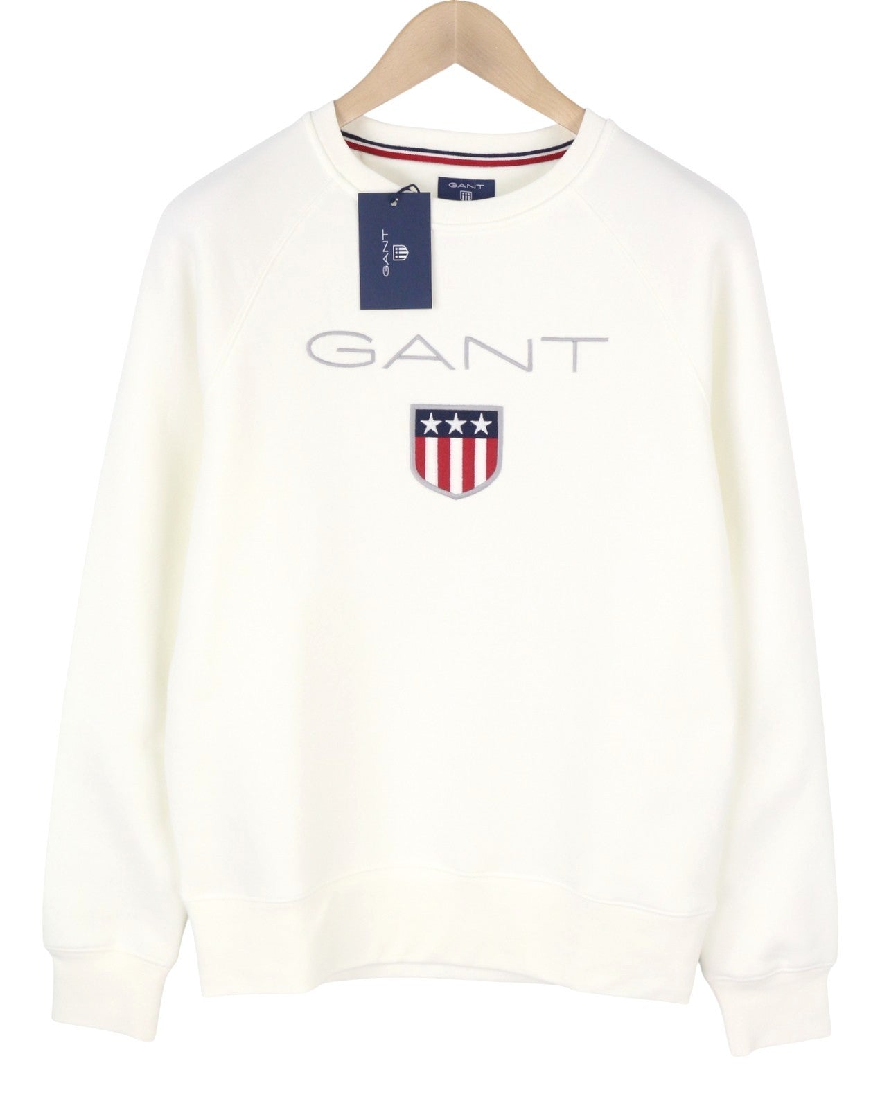 GANT Shield C-Neck Men Sweatshirt M Eggshell White Embroidered Logo Pullover
