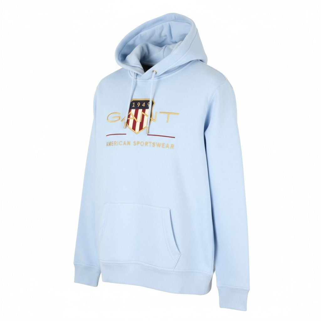 GANT Archive Shield vyriškas džemperis su gobtuvu M, mėlynas, siuvinėtas kengūros raštas, RRP179 