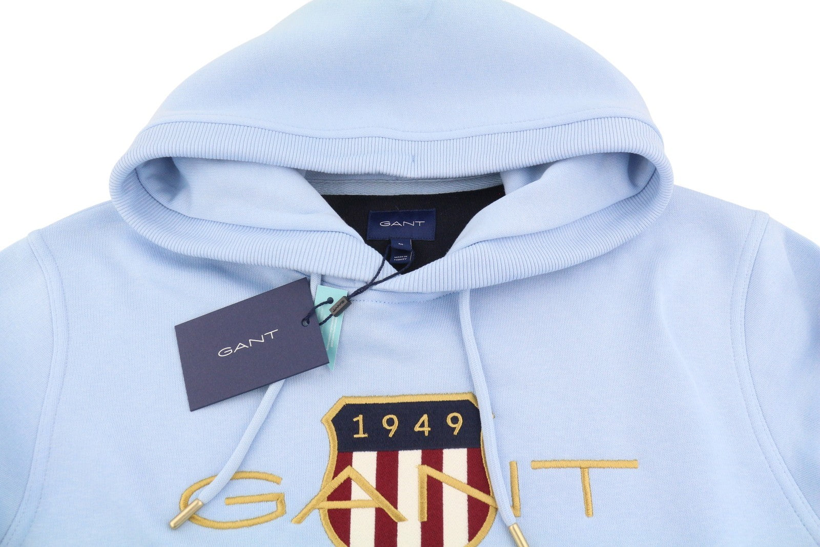 GANT Archive Shield Men Hoodie M Capri Blue Embroidered Kangaroo Pullover RRP179