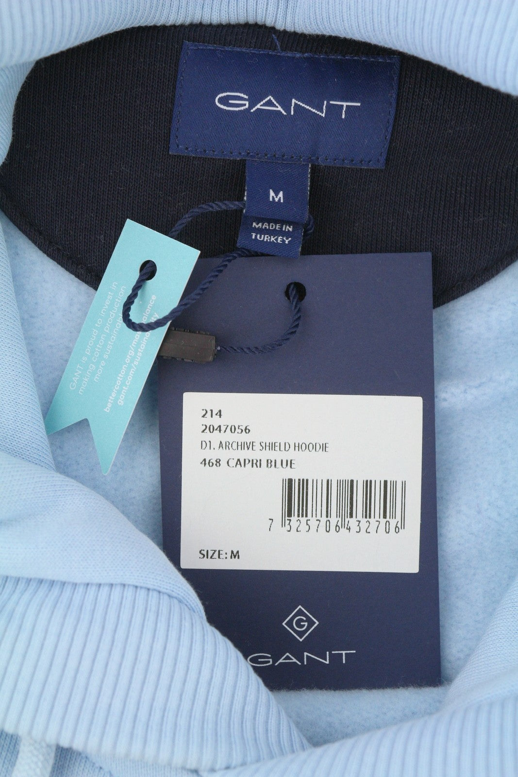 GANT Archive Shield Men Hoodie M Capri Blue Embroidered Kangaroo Pullover RRP179