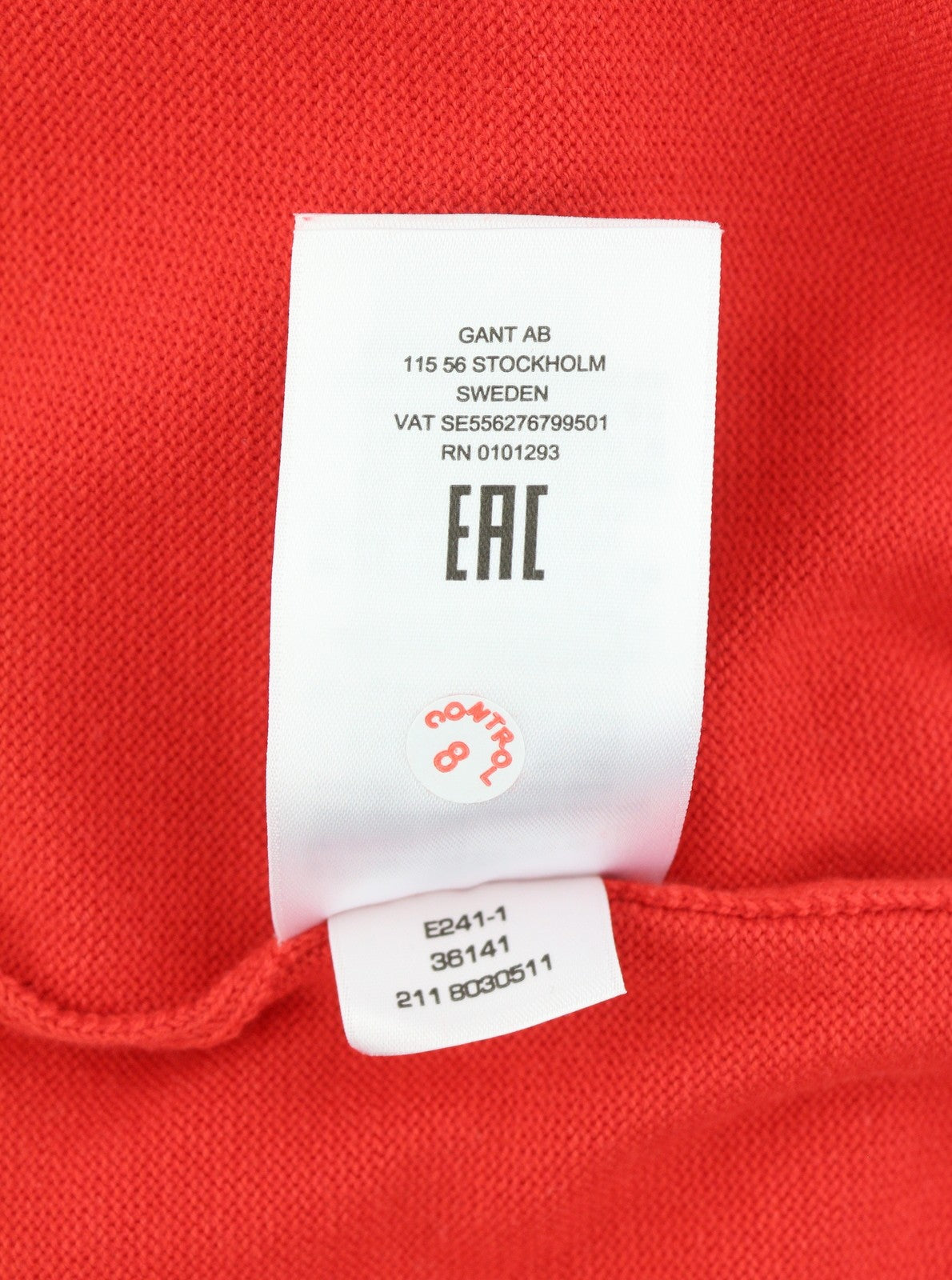 GANT Stretch Cotton Contrast C-Neck Men Jumper L Lava Red Tight-Knit Pullover