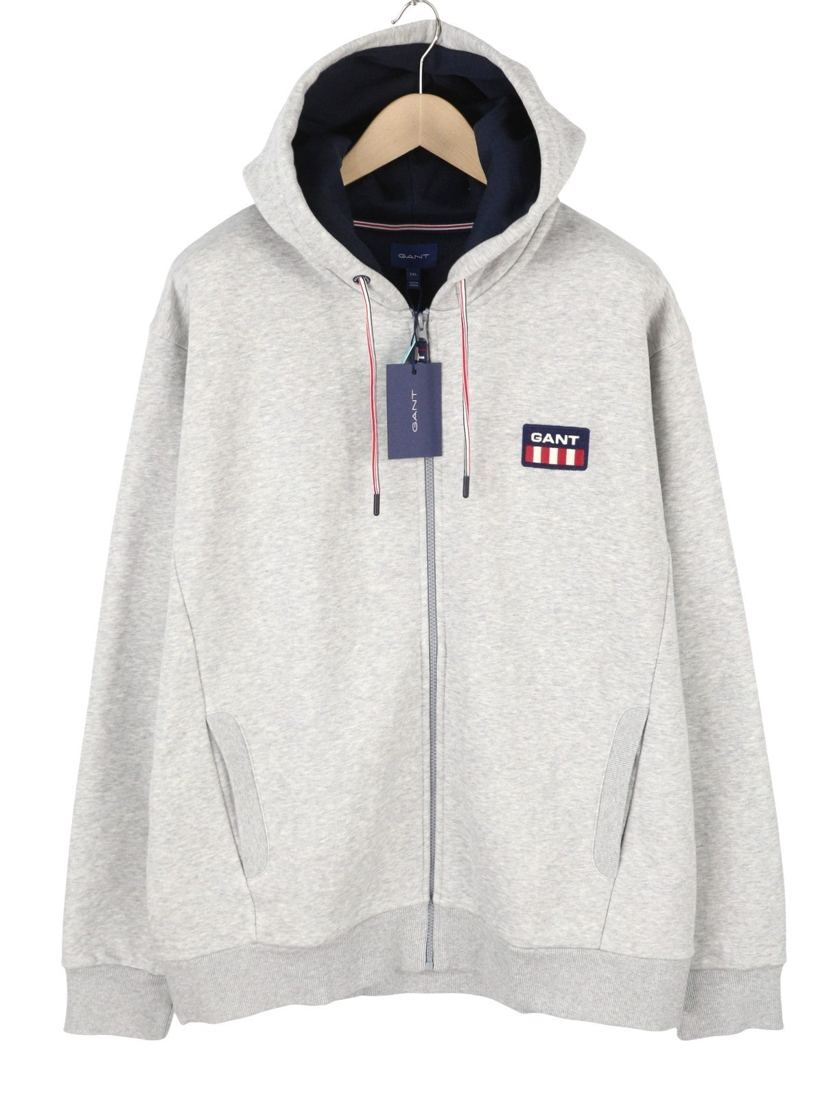 GANT Retro Logo vyriškas džemperis su užtrauktuku, šviesiai pilkas melanžas, ilgomis rankovėmis, RRP149 