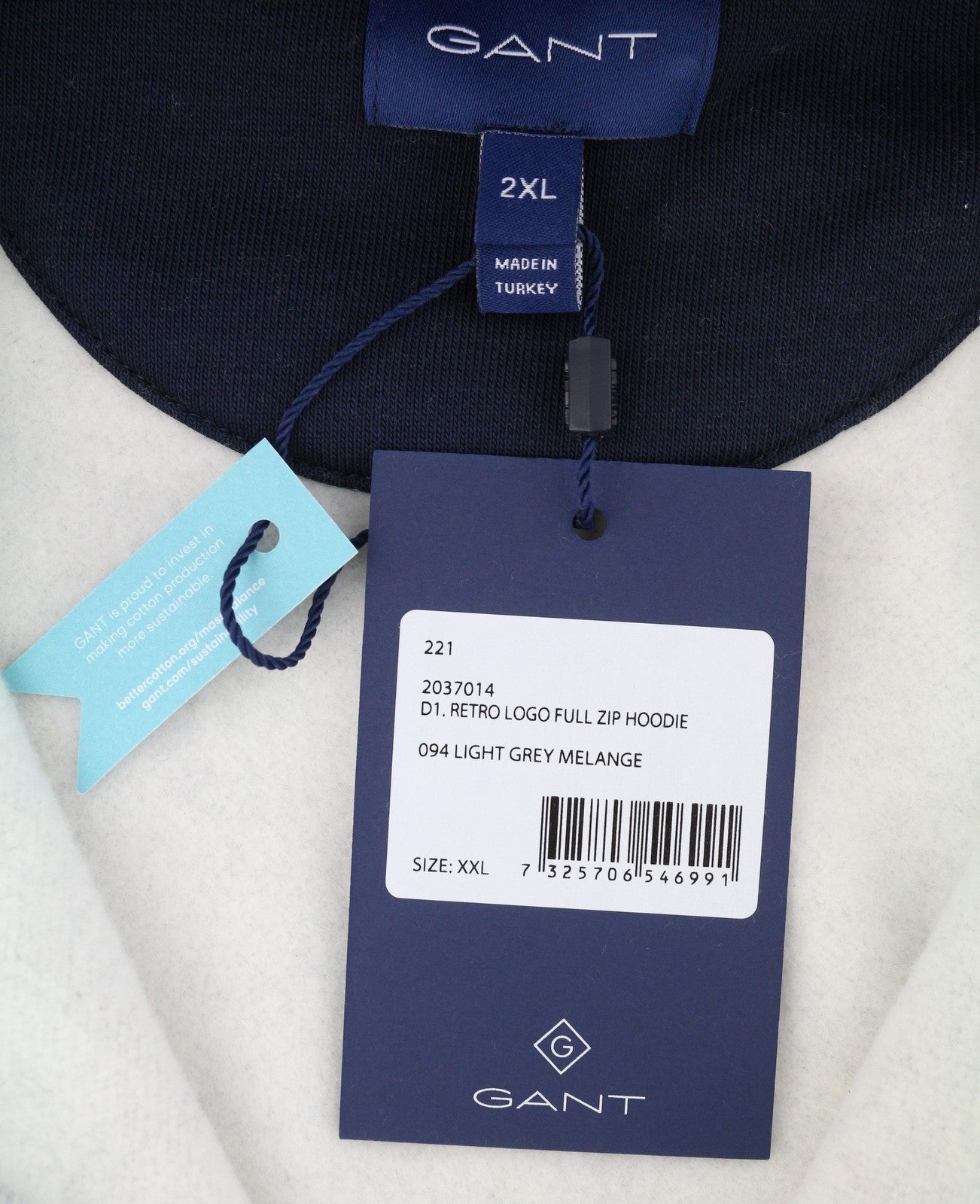 GANT Retro Logo vyriškas džemperis su užtrauktuku, šviesiai pilkas melanžas, ilgomis rankovėmis, RRP149 