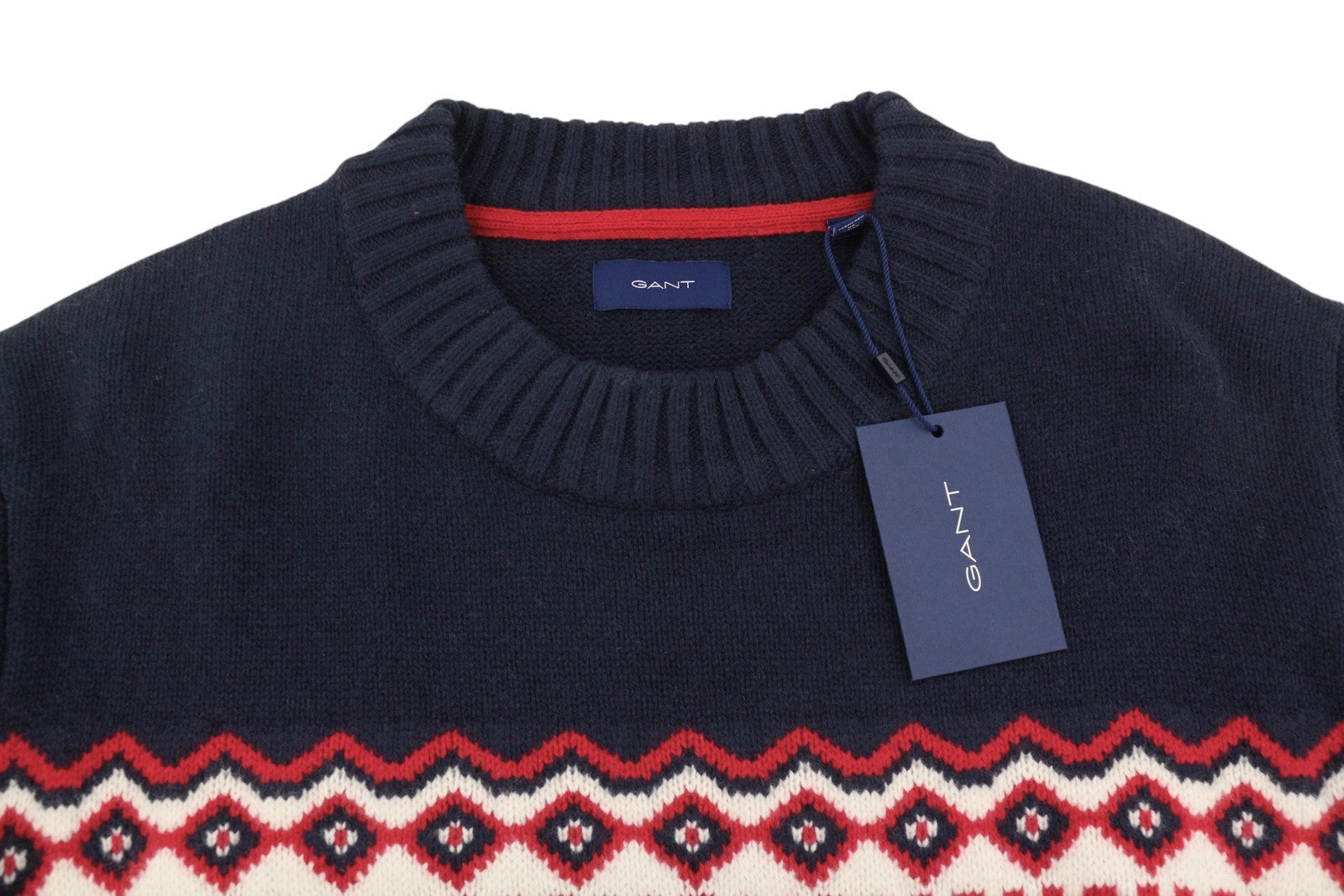 GANT Holiday Fair Isle C-Neck vyriškas megztinis XL dydžio kreminės spalvos megztinis su ėriuko vilna 