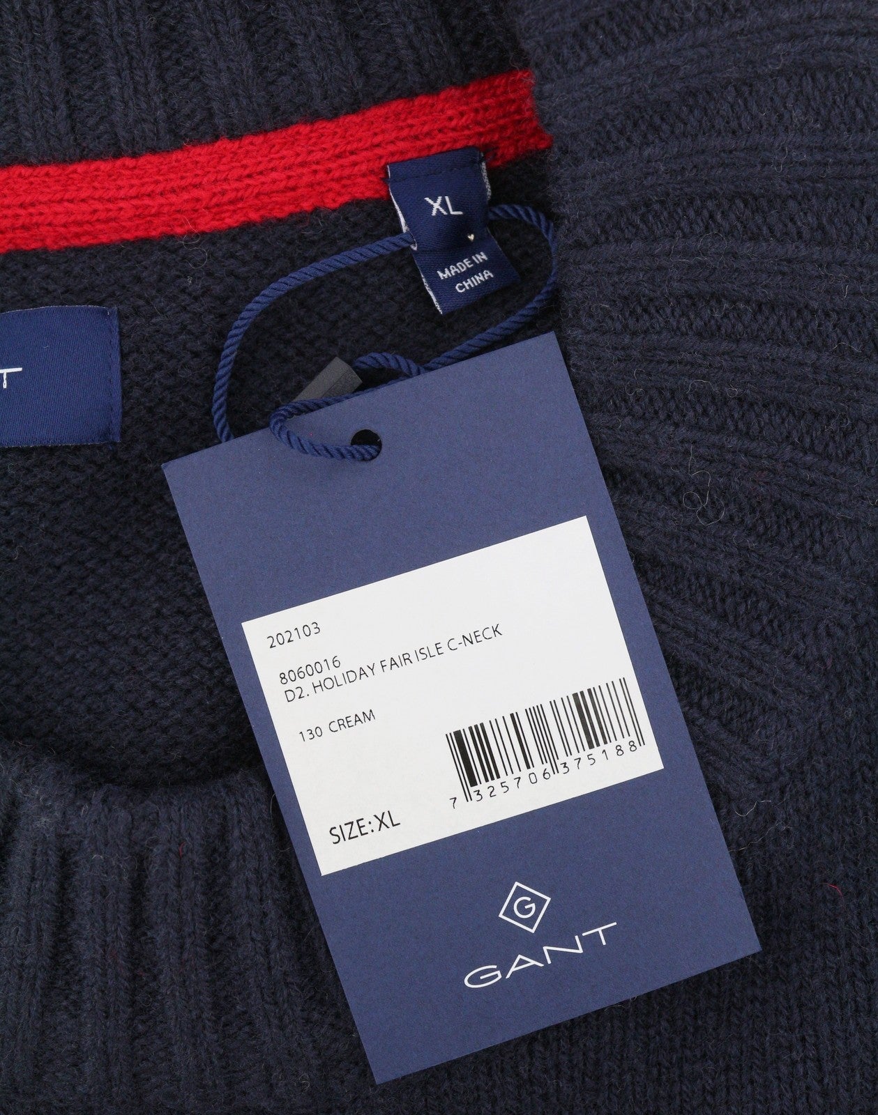 GANT Holiday Fair Isle C-Neck vyriškas megztinis XL dydžio kreminės spalvos megztinis su ėriuko vilna 