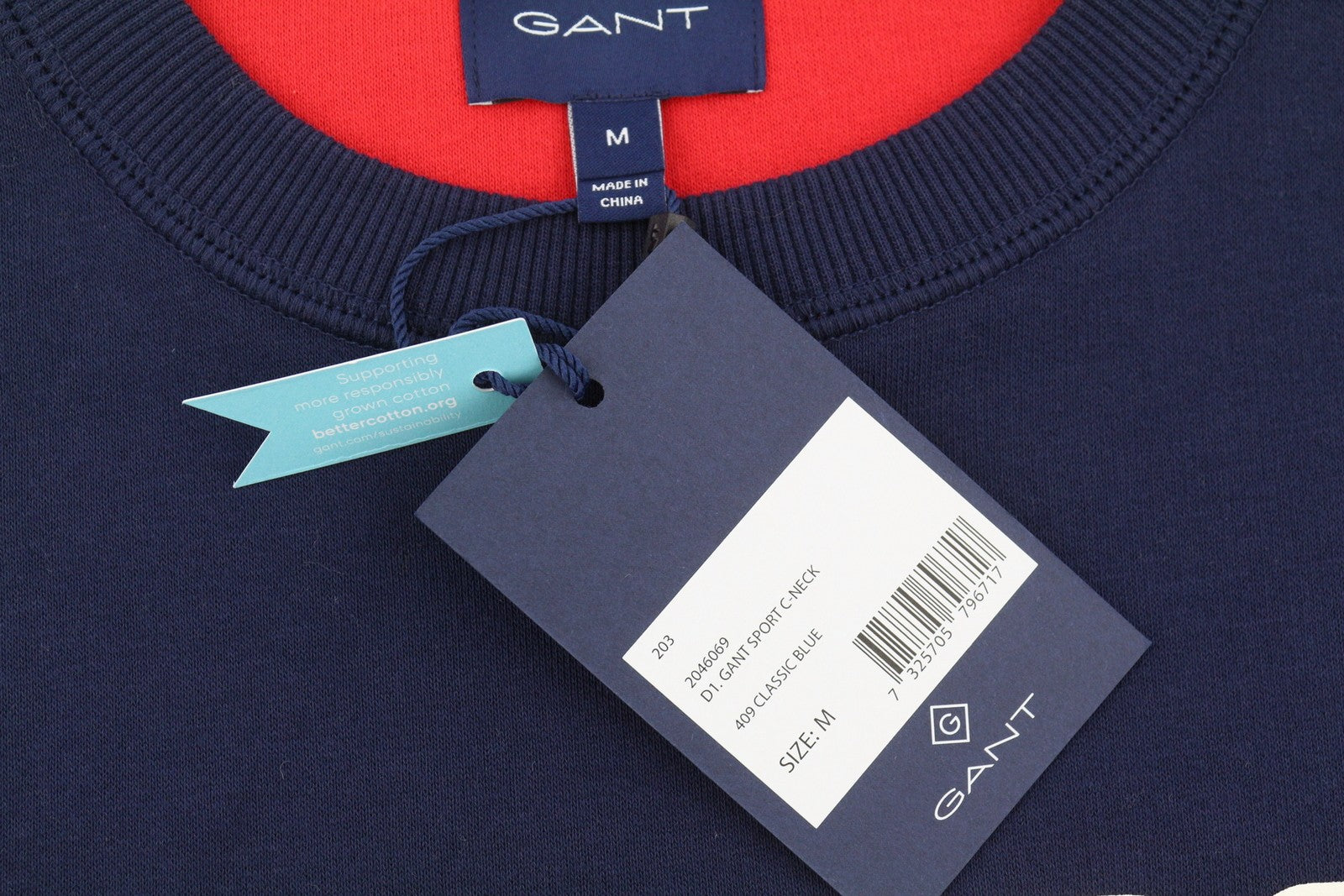 GANT Sport C-Neck Men Sweatshirt M Classic Blue Front Logo Long Sleeve Pullover