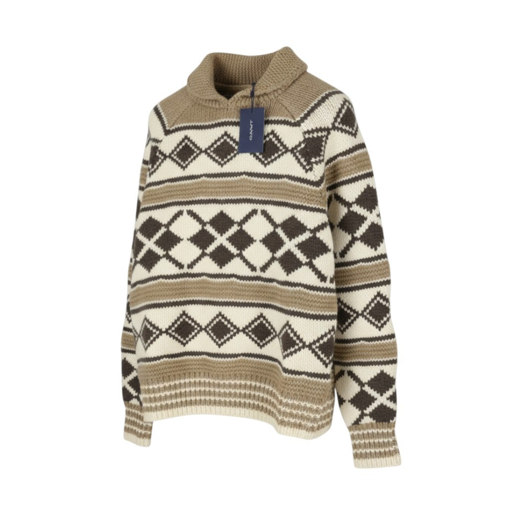 GANT didelis deimantinis vyriškas megztinis M rudas melanžas vilnonis alpakos rašto megztinis RRP249 