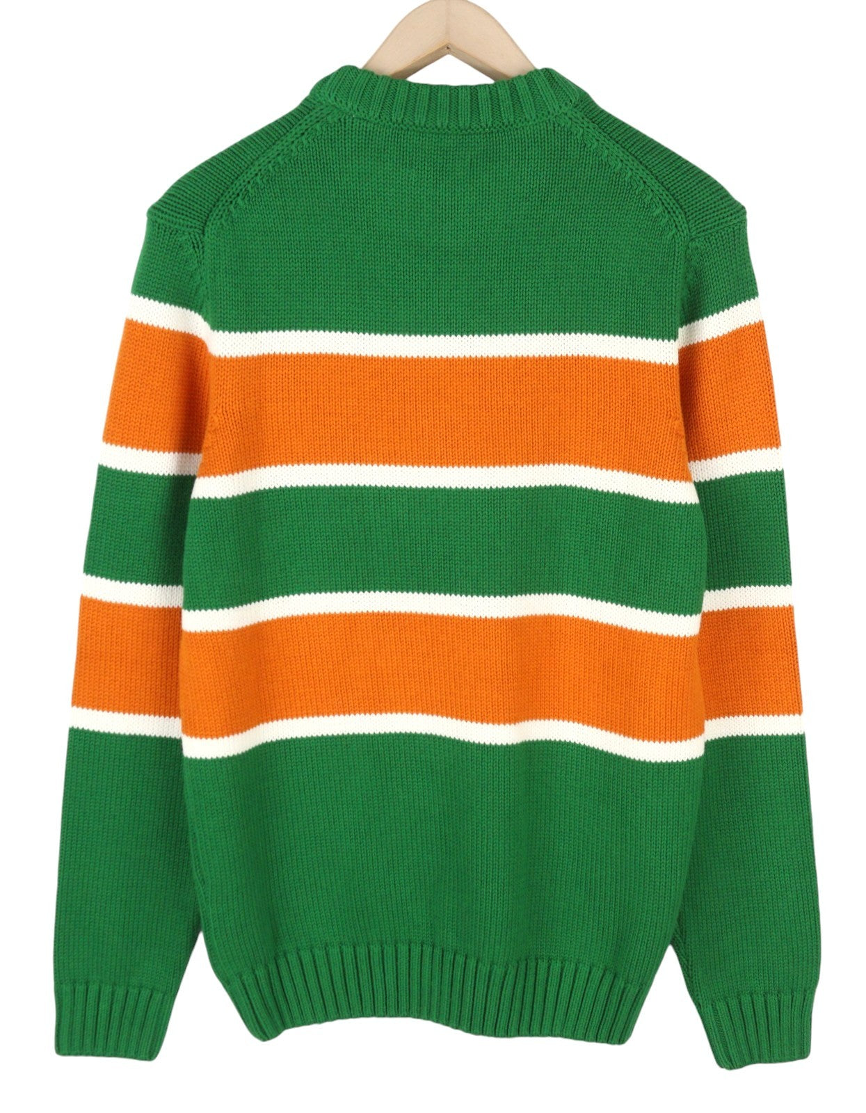 GANT Striped C-Neck Men Jumper M Lavish Green Cotton Tight-Knit Logo Pullover