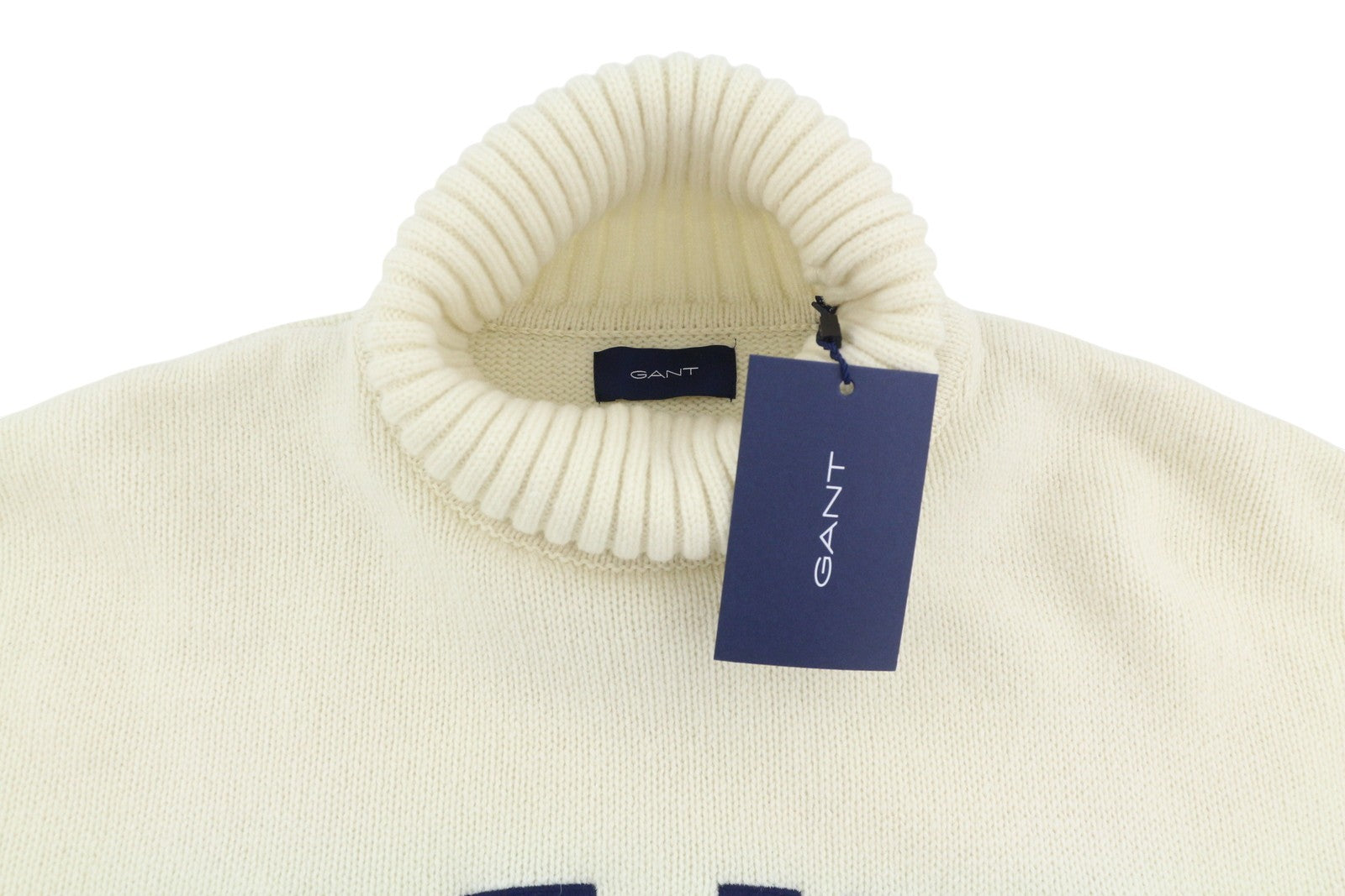 GANT Tag Wool Turtleneck Men Jumper L Cream Lambswool Knitted Pullover RRP199