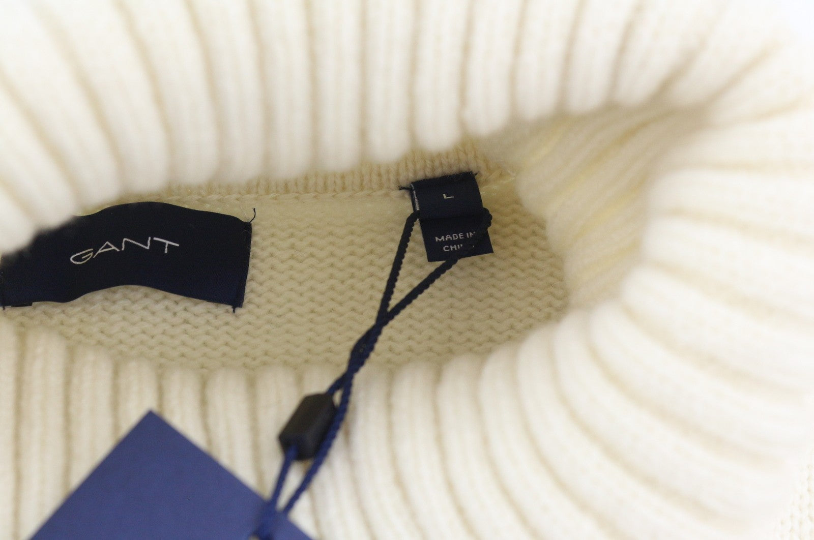GANT Tag Wool Turtleneck Men Jumper L Cream Lambswool Knitted Pullover RRP199