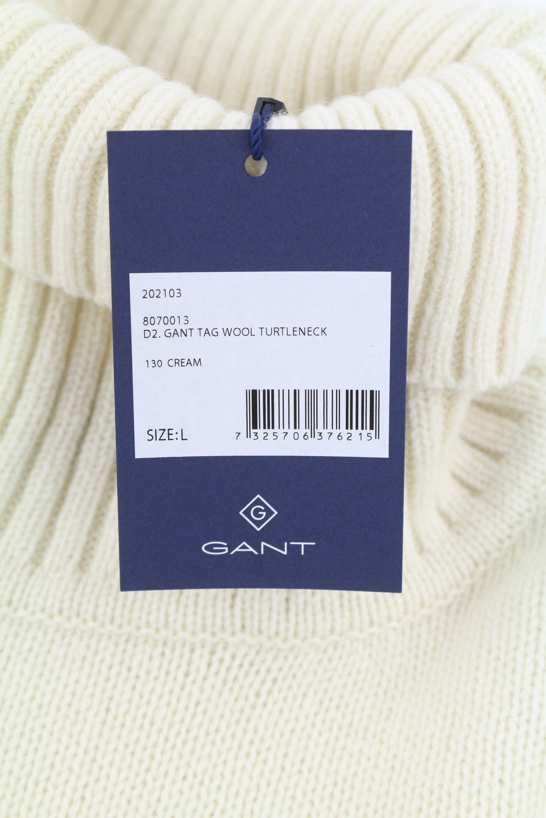 GANT Tag Wool Turtleneck Men Jumper L Cream Lambswool Knitted Pullover RRP199