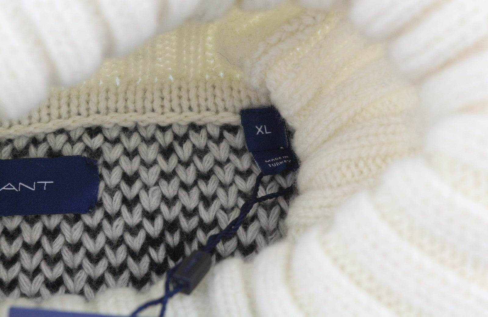 GANT „Houndstooth Rollneck“ vyriškas megztinis XL dydžio kreminės spalvos vilnonis storo mezgimo megztinis RRP249 