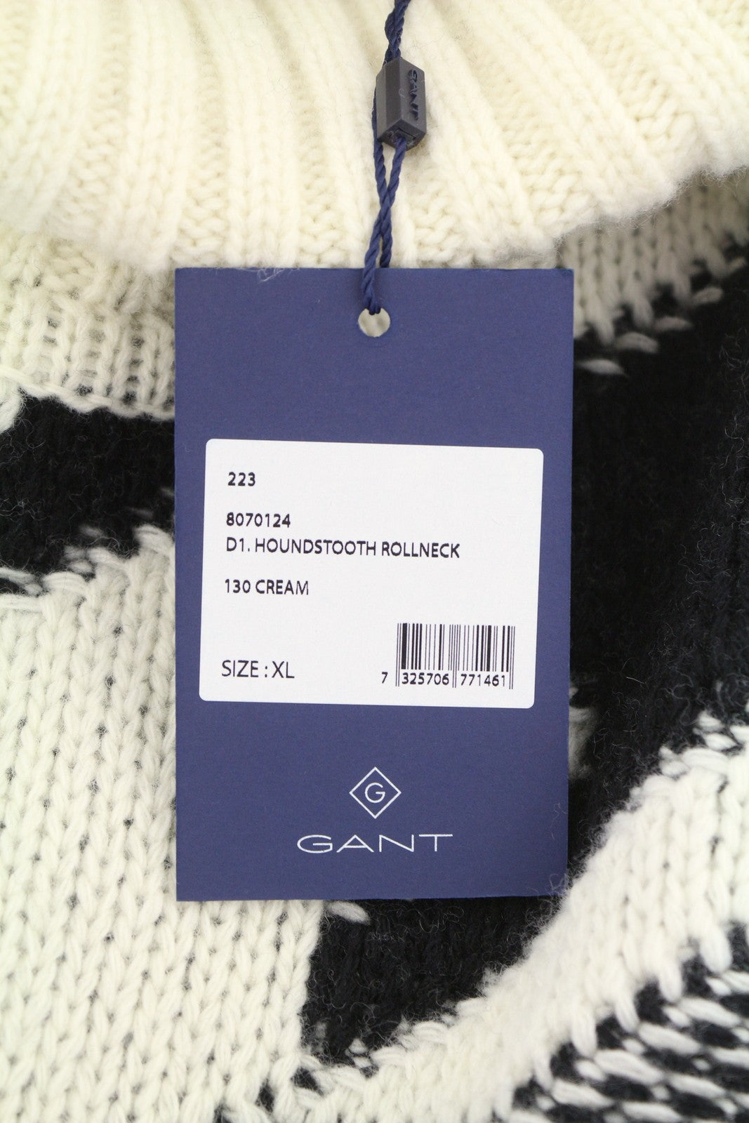 GANT „Houndstooth Rollneck“ vyriškas megztinis XL dydžio kreminės spalvos vilnonis storo mezgimo megztinis RRP249 