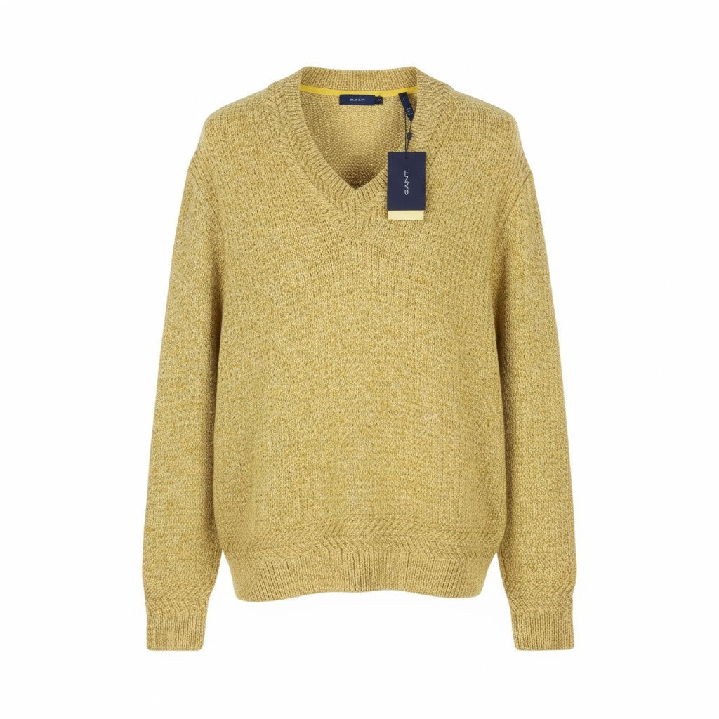 GANT Twisted Color V-Neck vyriškas megztinis XL dydžio brimstone yellow melange megztinis 
