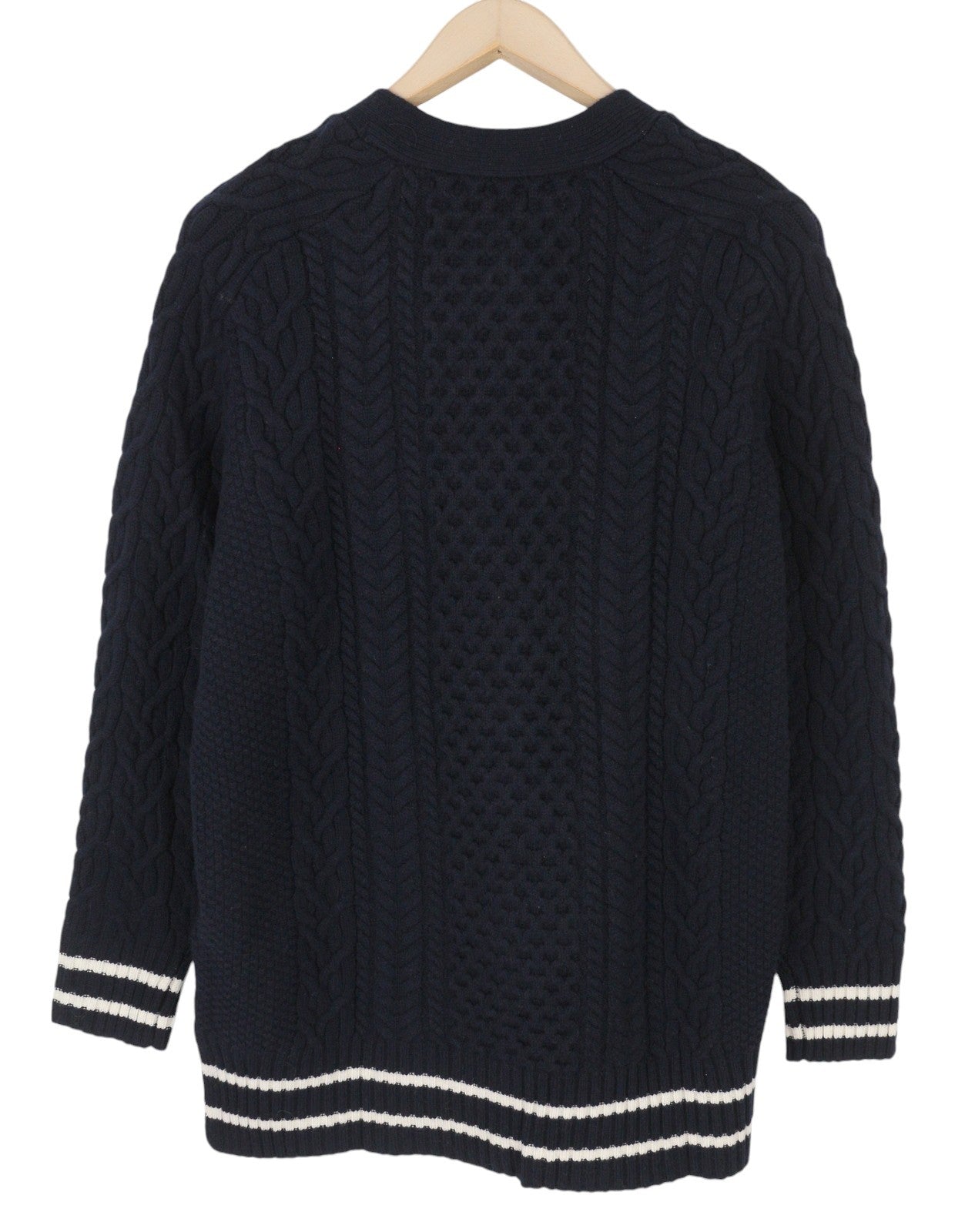 GANT Aran Cable kardiganas moterims M vakaro mėlynos spalvos vilnonis megztinis su sagomis užsegamu logotipu 